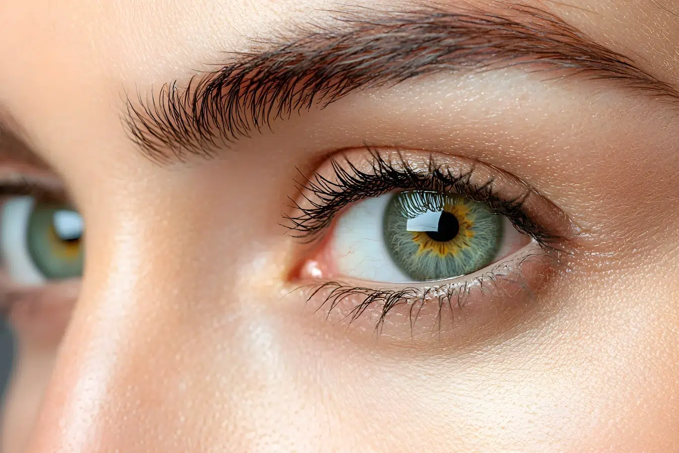 Close Up Photograph of a Patients Eye Closeup of a womans well groomed eyebrows and green eyes